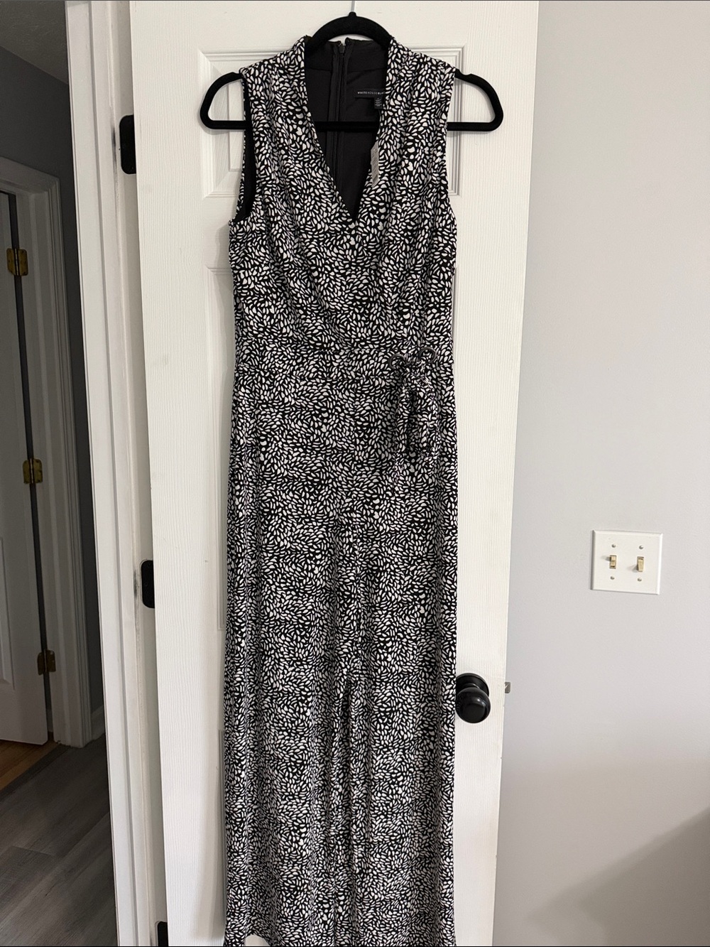 White House Black Market Black & White Sleeveless Wrap Jumpsuit